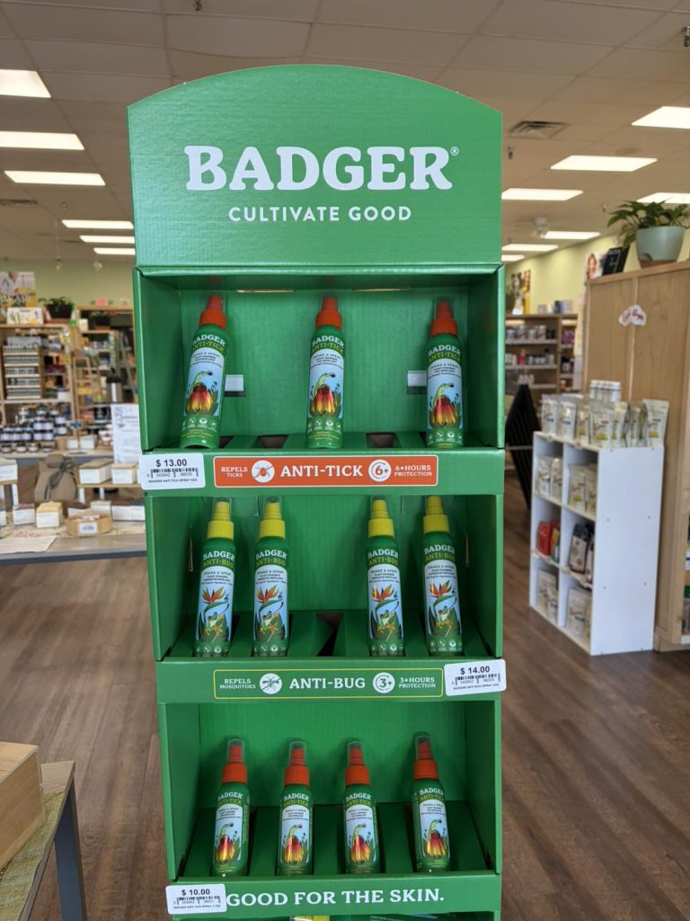 Display of anti-tick sprays in Rebekah's store.