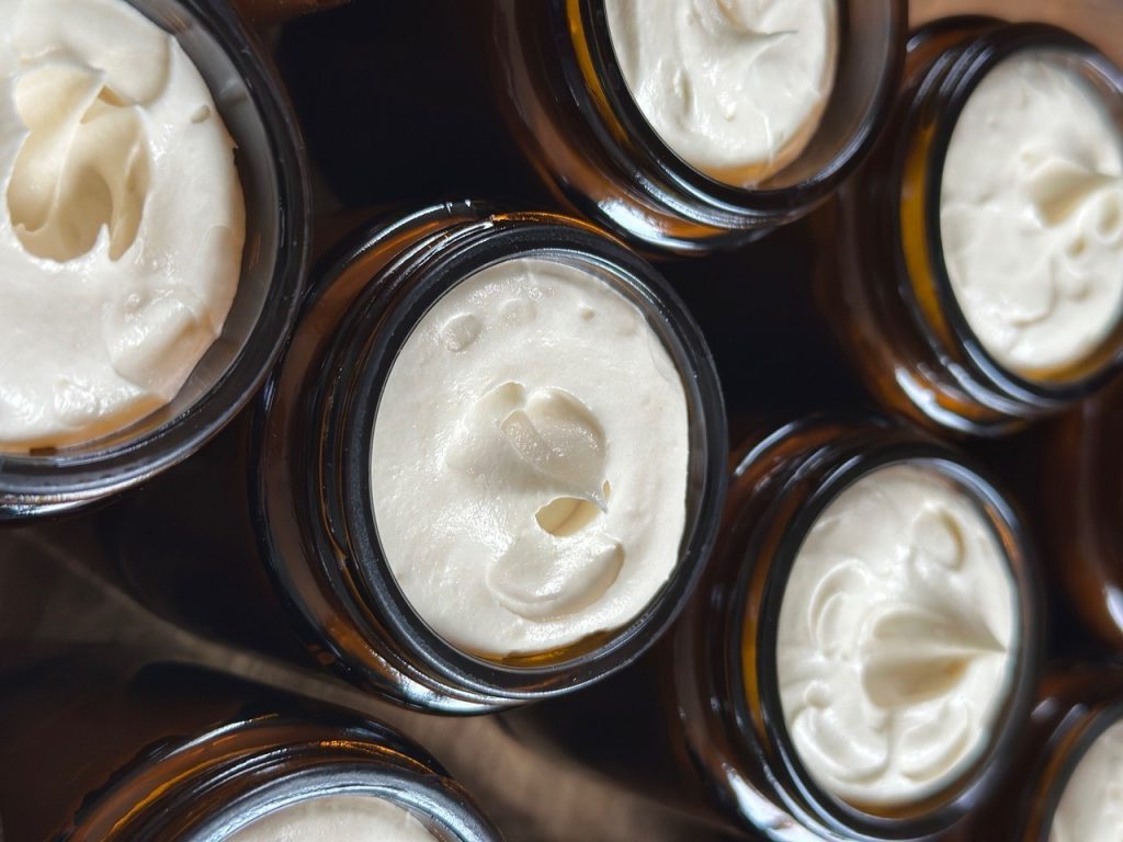 Whipped beef tallow products in jars from Solstice Soap Co.