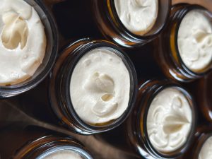 Whipped beef tallow products in jars from Solstice Soap Co.
